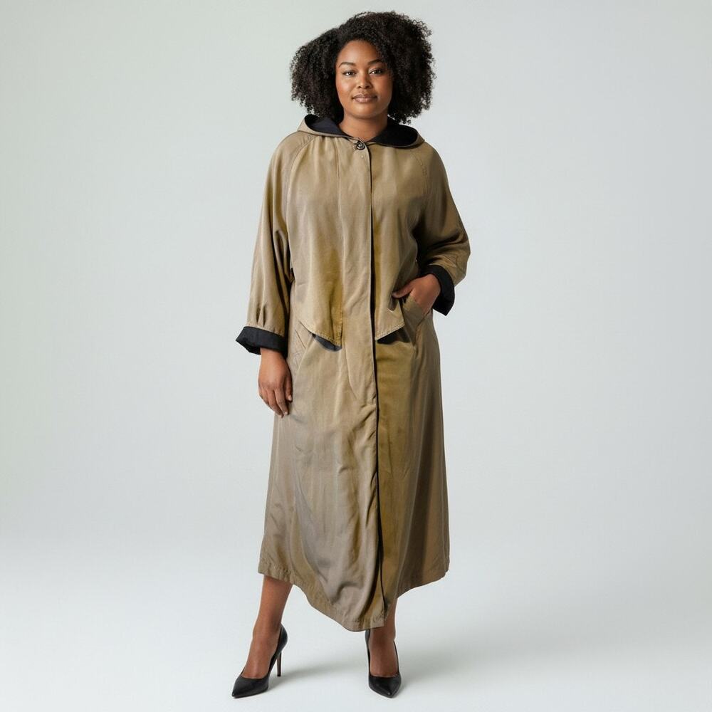 Vintage Utex Design Womens 10 Tan Trench Coat Long Button Down Classic Chic 50"